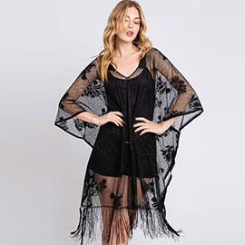 Floral Lace Poncho With Tassel