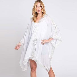 Aztec Lace Trim Detail Poncho With Tassel