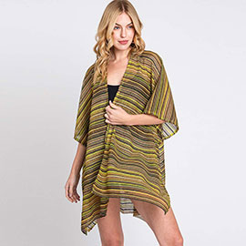 Multi Color Stripe Crochet Open Front Cover-Up Kimono Poncho