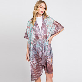 Abstract Paisley Flower Print Kimono Poncho