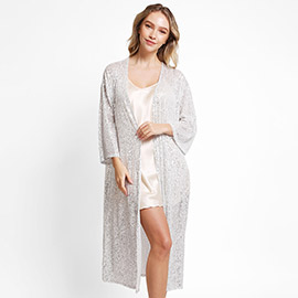 Sequin Long Cover-Up Kimono Poncho