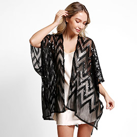 Zig Zag Pattern Sequin Cover-Up Kimono Poncho