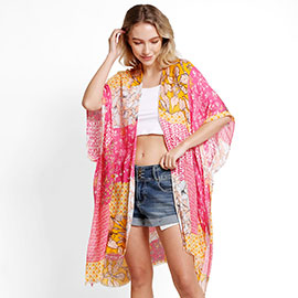 Floral Mixed Cover Up Kimono Poncho