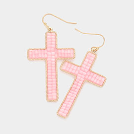 Beaded Cross Dangle Earrings