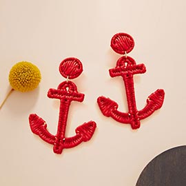 Raffia Wrapped Anchor Dangle Earrings