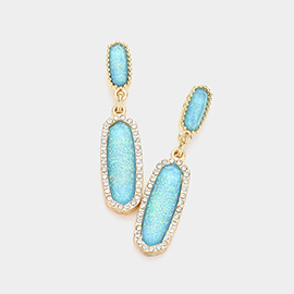 Stone Paved Around Oval Dangle Earrings