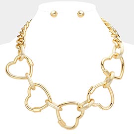 Oversized Metal Open Heart Link Necklace