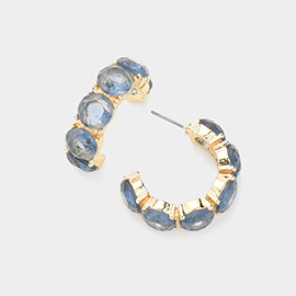 Round Stone Embellished Hoop Evening Earrings