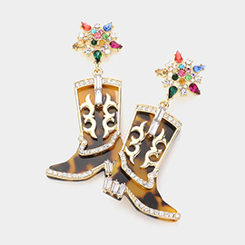 Celluloid Acetate Flag Western Boots Dangle Earrings