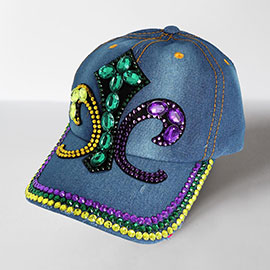 Bling Studded Mardi Gras Fleur de Lis Baseball Cap