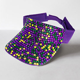 Bling Studded Mardi Gras Visor Hat