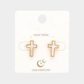 Mother Of Pearl Cross Stud Earrings