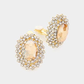 Oval Stone Pointed Evening Clip On Earrings