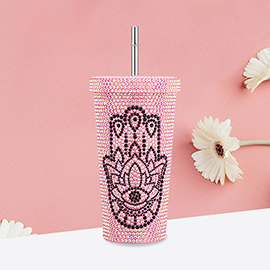 Bling Hamsa Hand Evil Eye Studded 17oz Stainless Steel Tumbler