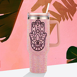 Bling Evil Eye Hamsa Hand Studded 40oz Stainless Steel Tumbler With Handle