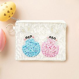 Easter Bunny Flower Sequin Seed Beaded Mini Pouch Bag