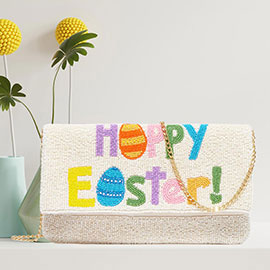 HAPPY EASTER Message Seed Beaded Clutch / Crossbody Bag