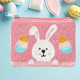 Easter Bunny Seed Beaded Mini Pouch Bag