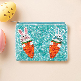 Easter Bunny Carrot Seed Beaded Mini Pouch Bag