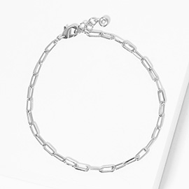 White Gold Dipped Open Metal Oval Link Bracelet