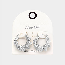 SECRET BOX_Spiral Stainless Steel Pin Catch Hoop Earrings