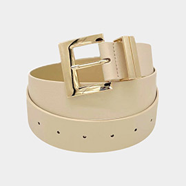 Metal Buckle Accented Faux Leather Belt