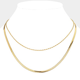 Stainless Steel Herringbone Chain Layered Necklace