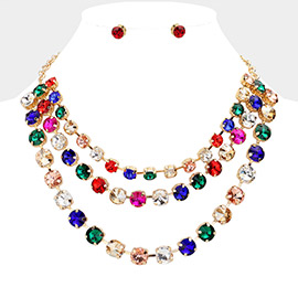 Round Stone Triple Layered Bib Necklace