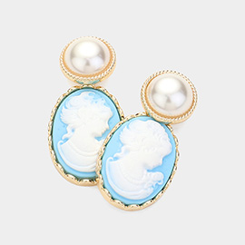 Pearl Pointed Cameo Dangle Earrings