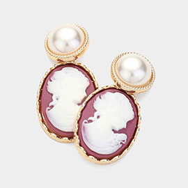 Pearl Pointed Cameo Dangle Earrings