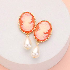 Teardrop Pearl Dangle Cameo Earrings