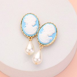 Teardrop Pearl Dangle Cameo Earrings