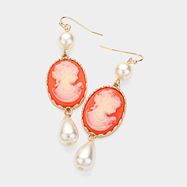 Pearl Pointed Cameo Dangle Earrings