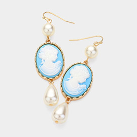 Pearl Pointed Cameo Dangle Earrings