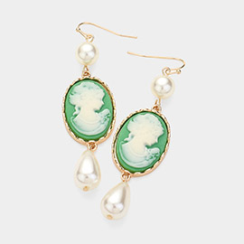 Pearl Pointed Cameo Dangle Earrings