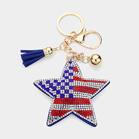 Bling American USA Flag Star Tassel Keychain