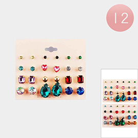 12 SET OF 12 - Stone Cluster Stud Earrings Set