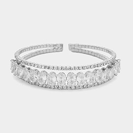 Oval CZ Stone Accented Evening Cuff Bracelet