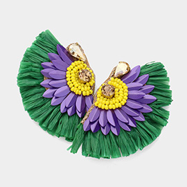 Mardi Gras Stone Pointed Raffia Wing Earrings