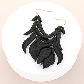 Wood Flower Leaf Link Dropdown Earrings