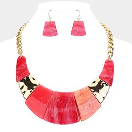 Marble Print Resin Curved Bib Necklace