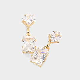 Square CZ Stone Evening Dangle Earrings