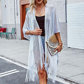 Pearl Pointed Fringe Edge Kimono Poncho