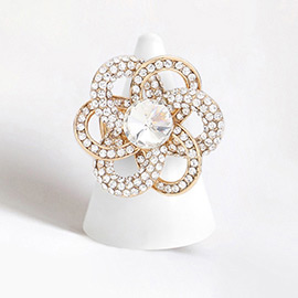 Round Stone Centered Flower Stretch Ring