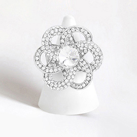 Round Stone Centered Flower Stretch Ring