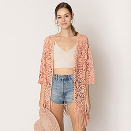 Flower Fringe Crochet Cardigan