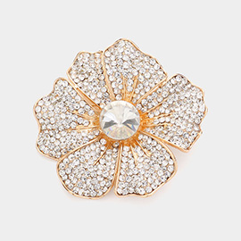 Round Stone Pointed Rhinestone Paved Flower Pin Brooch