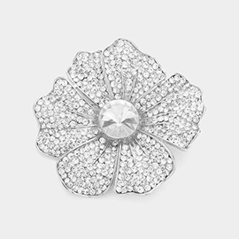 Round Stone Pointed Rhinestone Paved Flower Pin Brooch