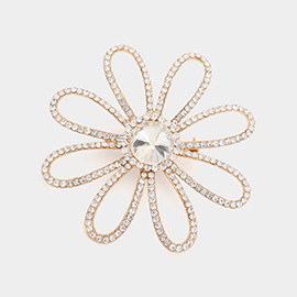 Rhinestone Paved Flower Pin Brooch