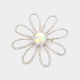 Rhinestone Paved Flower Pin Brooch